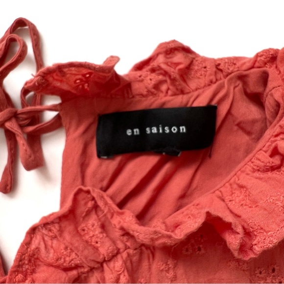 EN SAISON EYELET FLUTTER SLEEVE WASHED COTTON ORANGE BABYDOLL RUFFLED MI… - Picture 9 of 16